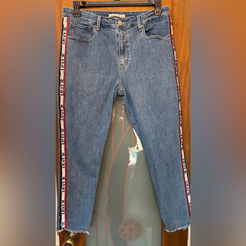 Levis Premium 721 Hi Rise Skinny Sequin RWB Tuxedo Style -33